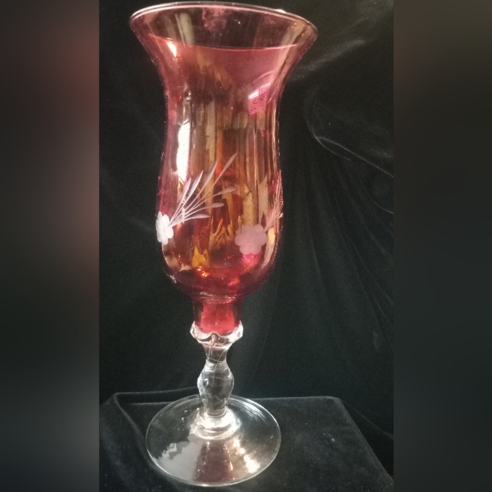 Red Glass Vase 12" X 5"